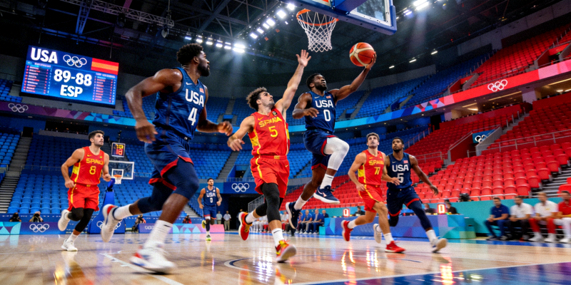 奥运会篮球项目决赛，美国队与西班牙队激烈角逐